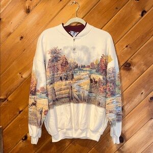 Vintage 90s art unlimited deer buck native outdoor scene button top crewneck